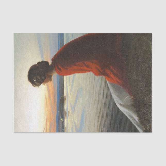 En ung Kvinde Betragter et Sankthansbål Tissue Paper (Front)