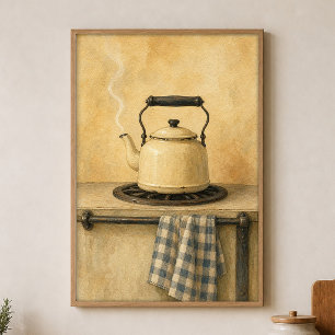 Enamel Kettle on the Stove Watercolour Poster