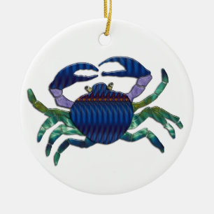 Enameled Blue Crab Ceramic Tree Decoration