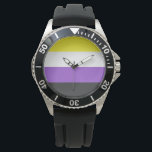 Enby (Non-binary Pride) Flag Watch<br><div class="desc">This design features the non-binary pride flag, which represents people who identify as non-binary (also spelled nonbinary) or genderqueer, involving a spectrum of gender identities that are not exclusively masculine or feminine‍, but are outside the gender binary. Non-binary identities can fall under the transgender umbrella, since many non-binary people identify...</div>