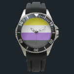 Enby (Non-binary Pride) Flag Watch<br><div class="desc">This design features the non-binary pride flag, which represents people who identify as non-binary (also spelled nonbinary) or genderqueer, involving a spectrum of gender identities that are not exclusively masculine or feminine‍, but are outside the gender binary. Non-binary identities can fall under the transgender umbrella, since many non-binary people identify...</div>