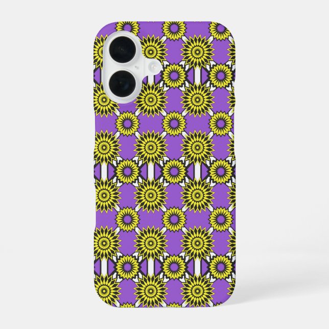 Enby pride colours / purple mirror flower pattern  iPhone 16 case (Back)