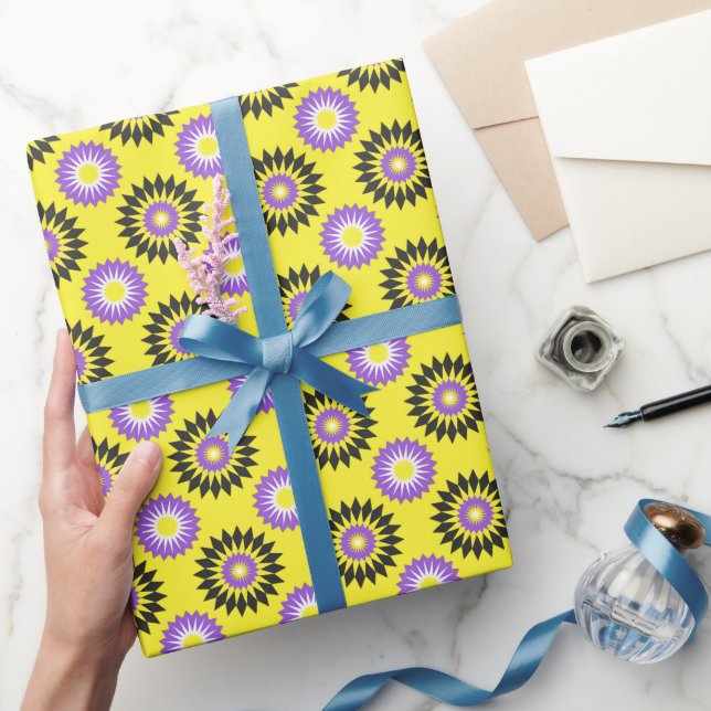 Enby pride colours / yellow flower pattern wrappin wrapping paper (Gifting)