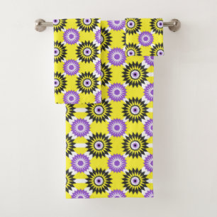 Enby pride colours / yellow mirror flower bath towel set