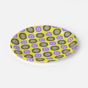 Enby pride colours / yellow mirror flower pattern paper plate