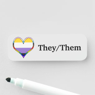 Enby Pride Heart Name Tag