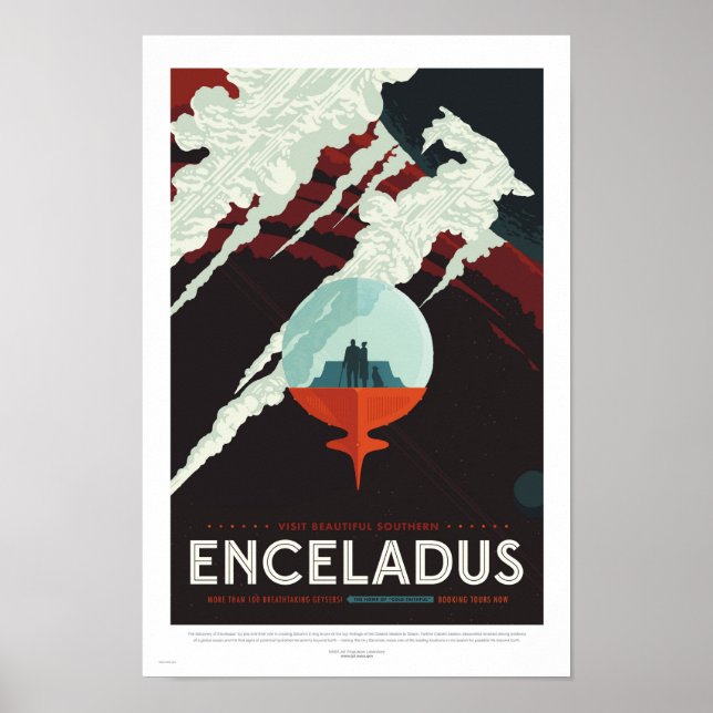 Enceladus - Retro NASA Travel Poster (Front)