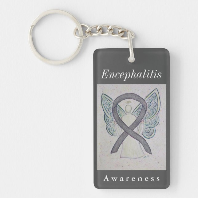 Encephalitis Awareness Silver Ribbon Keychain (Front)