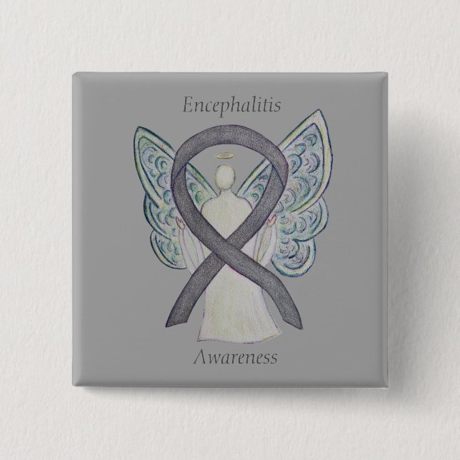 Encephalitis Silver Awareness Ribbon Angel Art Pin (Front)