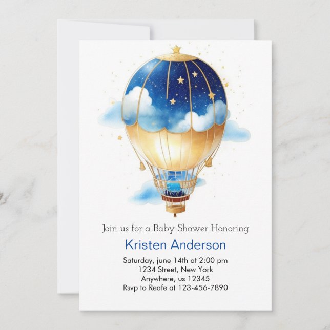 Enchanted Adventure Blue Balloon Boy Baby Shower Invitation (Front)