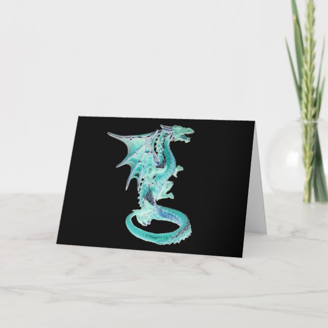 Enchanted Aqua Dragon Mythical Fantasy Artwork Card (Front)