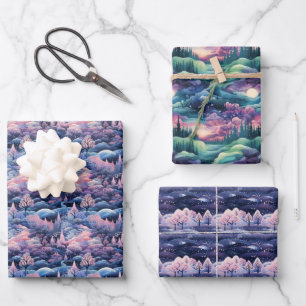Enchanted Aurora Wonderland: Winter Design Wrapping Paper Sheet