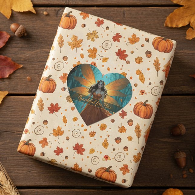 Enchanted Autumn Fairy Thanksgiving Fantasy Art Heart Sticker (Creator Uploaded)