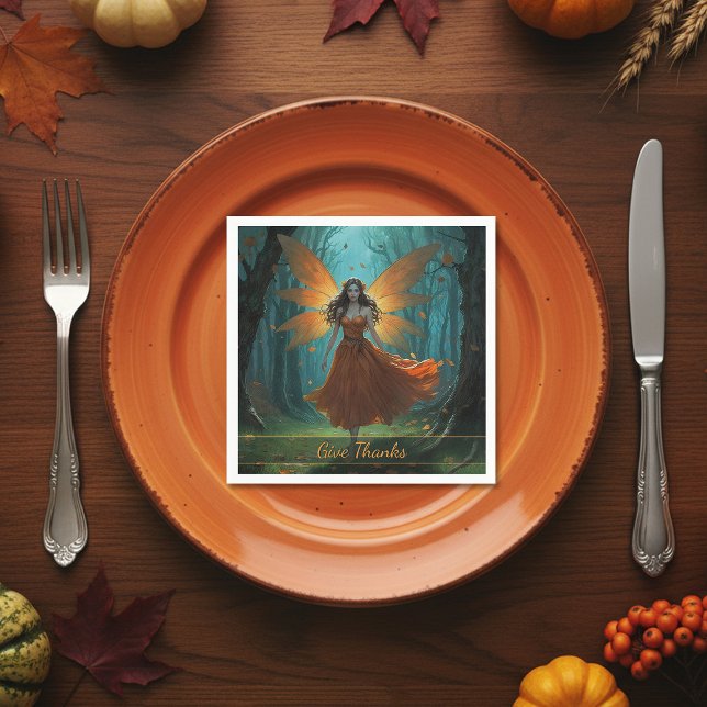 Enchanted Autumn Fairy Thanksgiving Fantasy Art Napkin (Creator Uploaded)