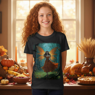 Enchanted Autumn Fairy Thanksgiving Fantasy Art T-Shirt