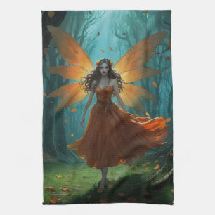 Enchanted Autumn Fairy Thanksgiving Fantasy Art Tea Towel