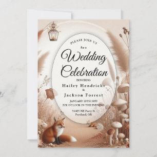 Enchanted Autumn Forest Foxes Wedding Invitation