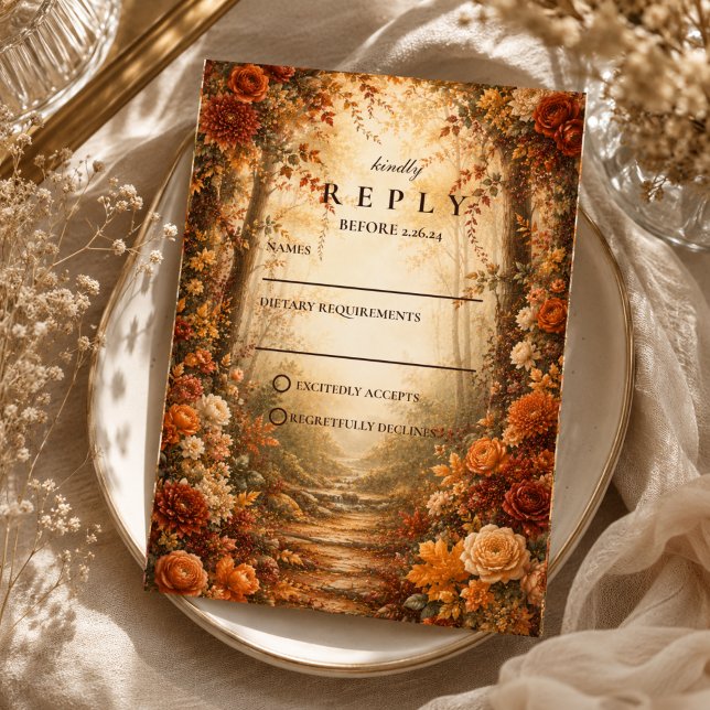 Enchanted Autumn Forest Wedding RSVP Card (Creator Uploaded)