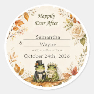 Enchanted Autumn Frog Couple Personalised Wedding Classic Round Sticker