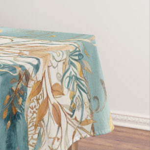 Enchanted Autumn Splendour Golden Teal Vintage Tablecloth