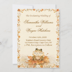 Enchanted Autumn Watercolor Roses & Frog Wedding Invitation