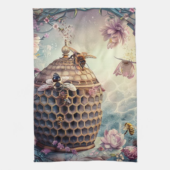 Enchanted Bee Garden Fantasy (10) Tea Towel (Vertical)