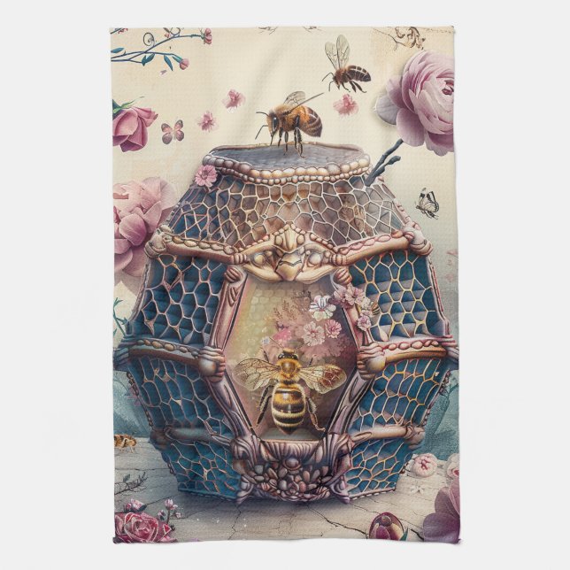 Enchanted Bee Garden Fantasy (11) Tea Towel (Vertical)