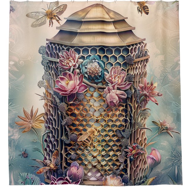 Enchanted Bee Garden Fantasy (1) Shower Curtain (Front)