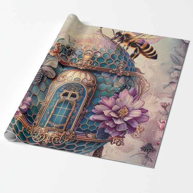 Enchanted Bee Garden Fantasy (2) Wrapping Paper (Unrolled)