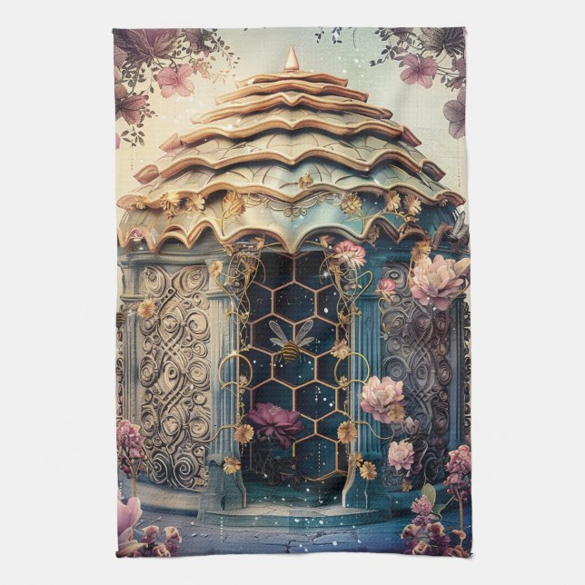Enchanted Bee Garden Fantasy (3) Tea Towel (Vertical)