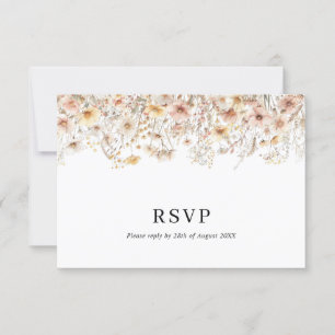 Enchanted Beige Meadow Wildflower QR Code Wedding RSVP Card