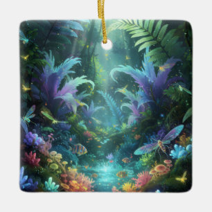 Enchanted Bioluminescent Forest Magical Jungle Ceramic Ornament