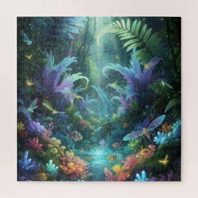 Enchanted Bioluminescent Forest Magical Jungle  Jigsaw Puzzle (Vertical)