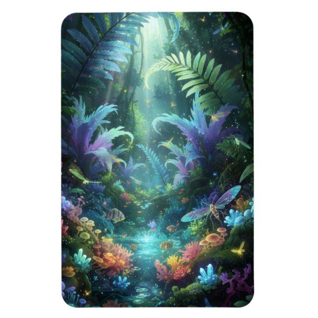 Enchanted Bioluminescent Forest Magical Jungle  Magnet (Vertical)