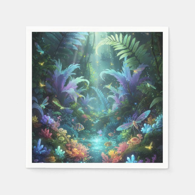 Enchanted Bioluminescent Forest Magical Jungle  Napkin (Front)