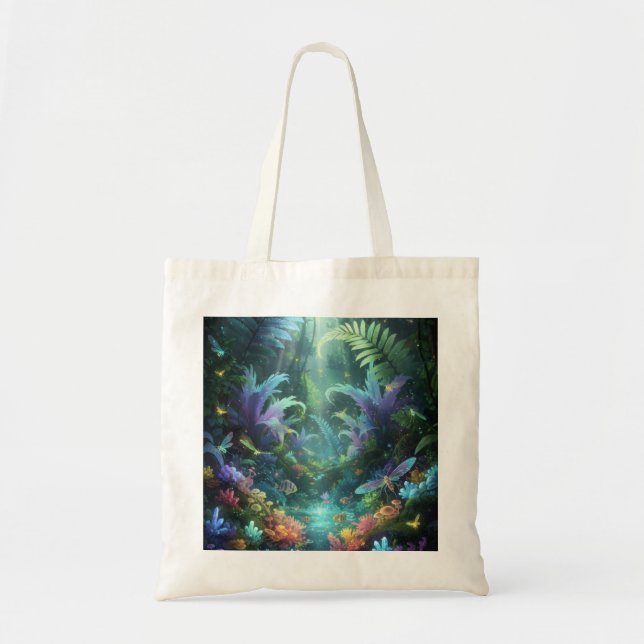Enchanted Bioluminescent Forest Magical Jungle  Tote Bag (Front)