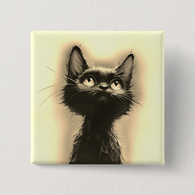 Enchanted Black Cat Golden 15 Cm Square Badge (Front)