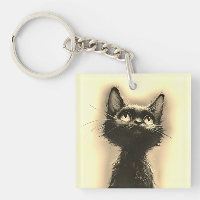Enchanted Black Cat Golden Key Ring (Front)