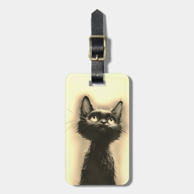 Enchanted Black Cat Golden Luggage Tag (Front Vertical)