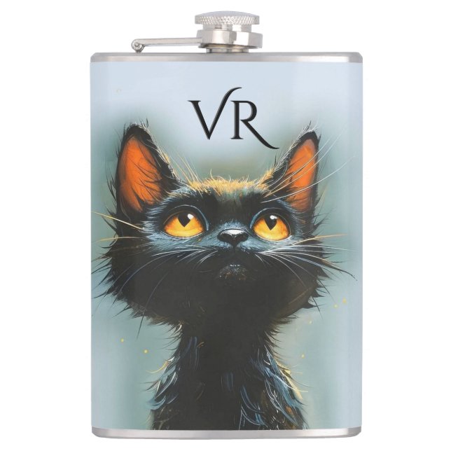 Enchanted Black Cat Hip Flask (Front)