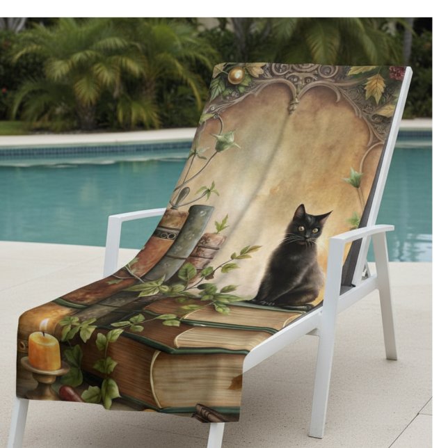 Enchanted Black Cat Library Beach Towel (Creator Uploaded)