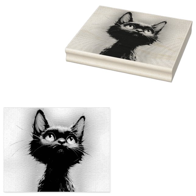 Enchanted Black Cat Rubber Stamp (Stamped)
