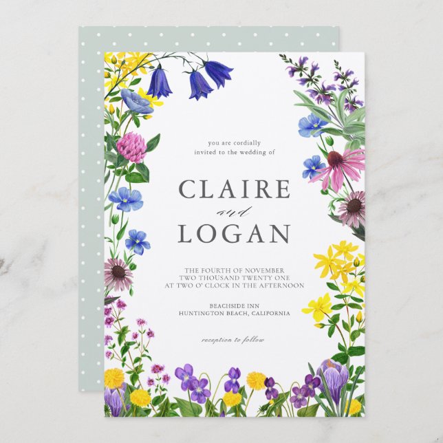 Enchanted Blooming Wildflower Wedding Invitation (Front/Back)