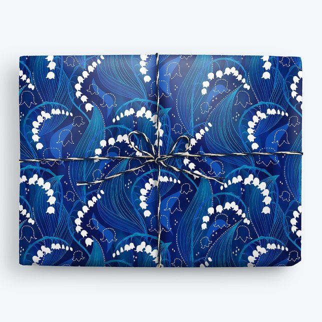Enchanted Blue and White Lily of the Valley Floral Wrapping Paper (Creator Uploaded)
