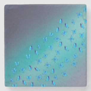 Enchanted Blue Butterflies Green Stone Coaster
