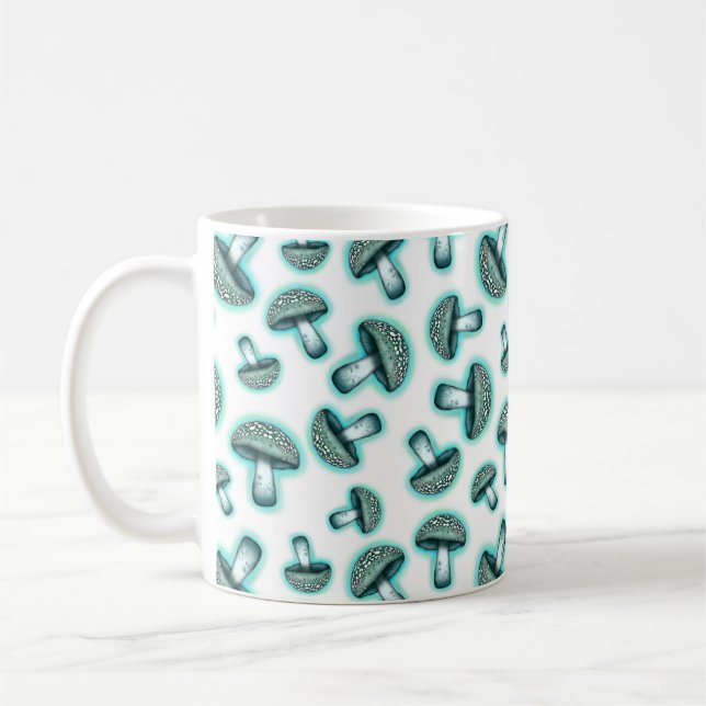 Enchanted Blue Mushrooms - White Coffee Mug (Left)
