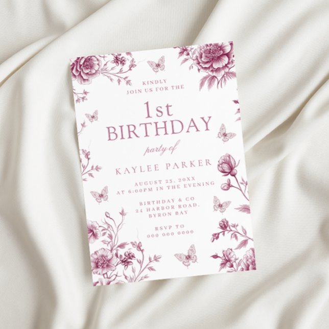 Enchanted Blush Dusty Rose 1st Birthday Party Invitation (Creator Uploaded)