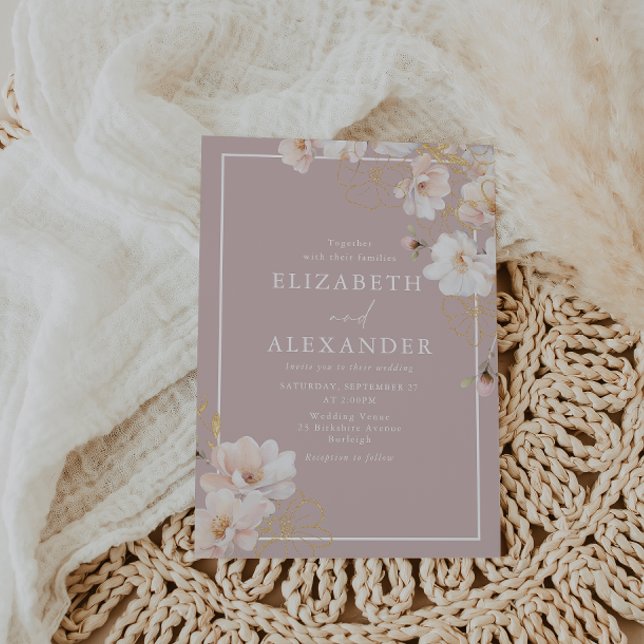 Enchanted Blush Wildflowers White Border Wedding Invitation (Creator Uploaded)