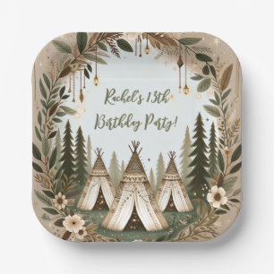 Enchanted Boho Forest Teepee Sleepover Party Paper Plate