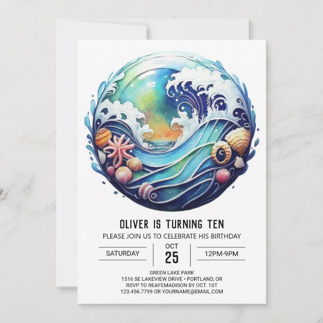 Enchanted Boho Waves Kids Birthday Invitation (Front)